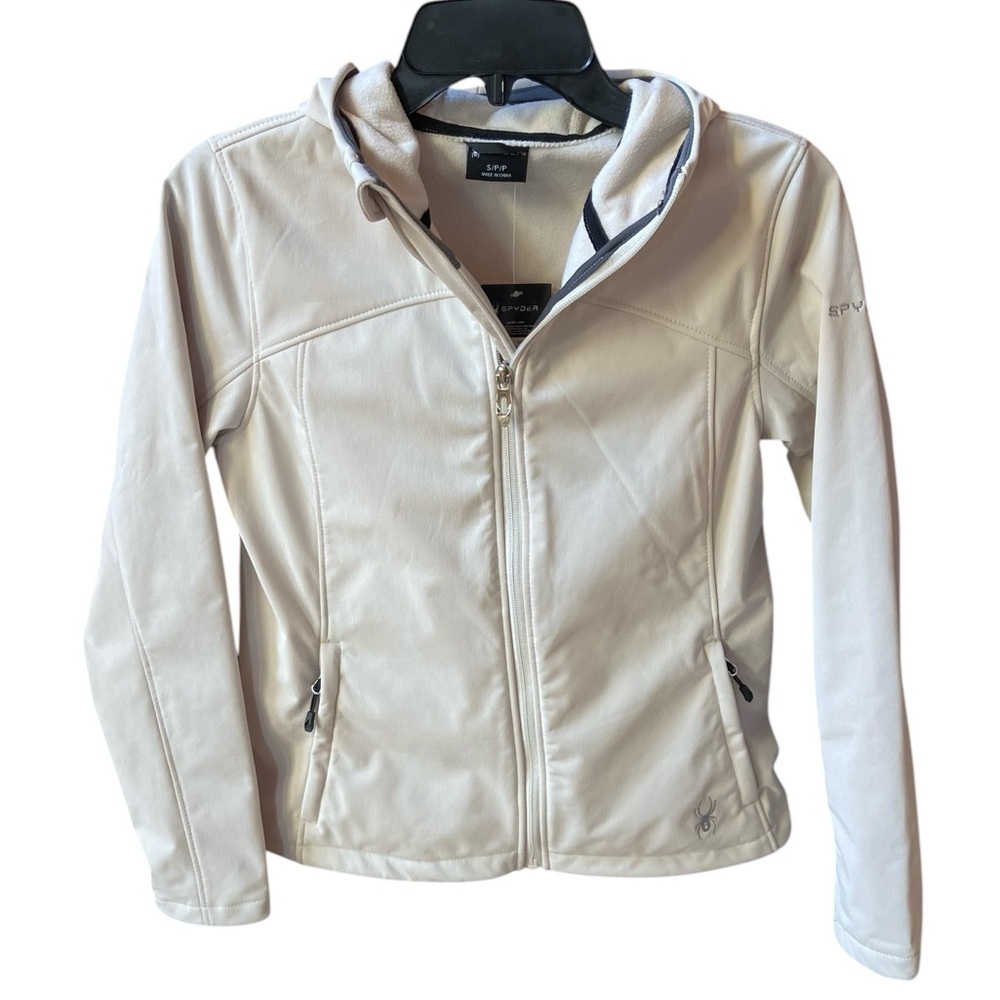 Spyder Cream Ski Jacket with Standing Collar and Full-Length Zipper